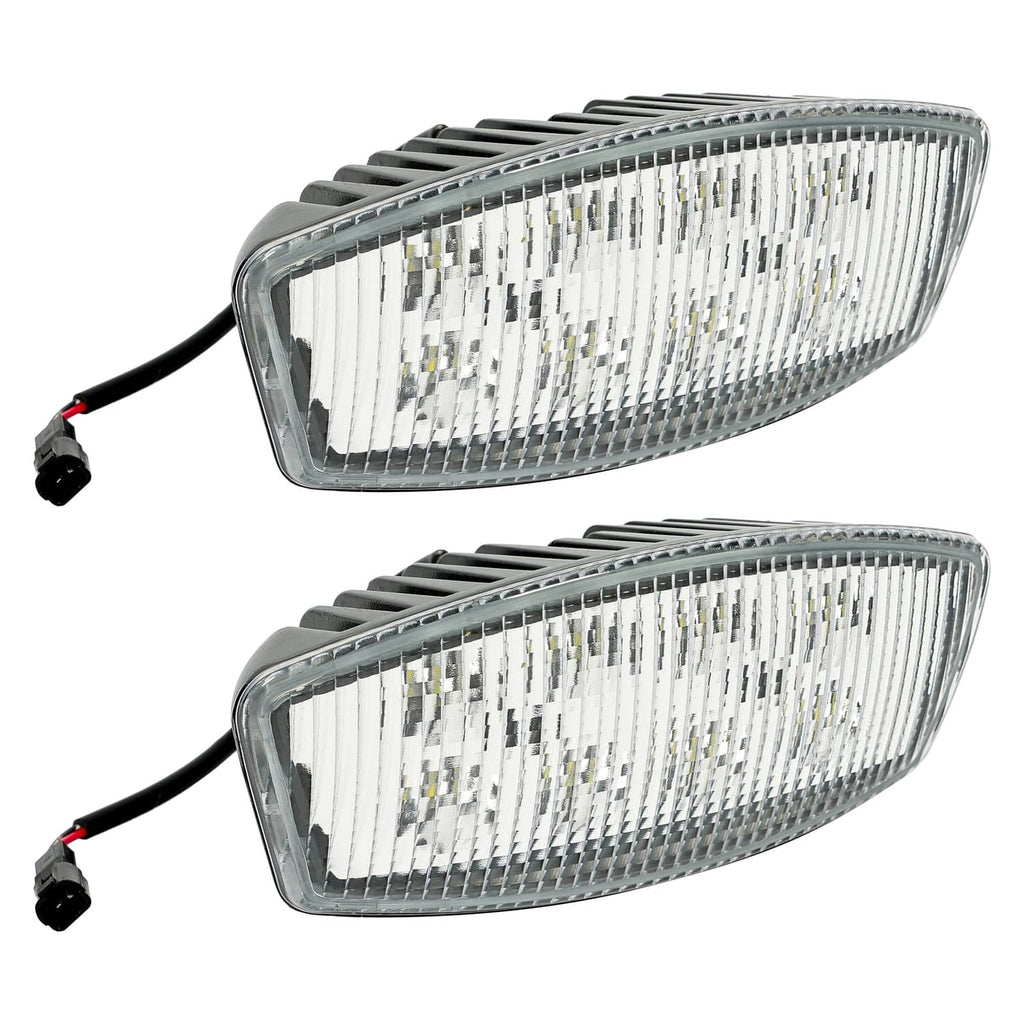 Two LED cab roof marker lights with clear lenses, black fins, and side-mounted wiring