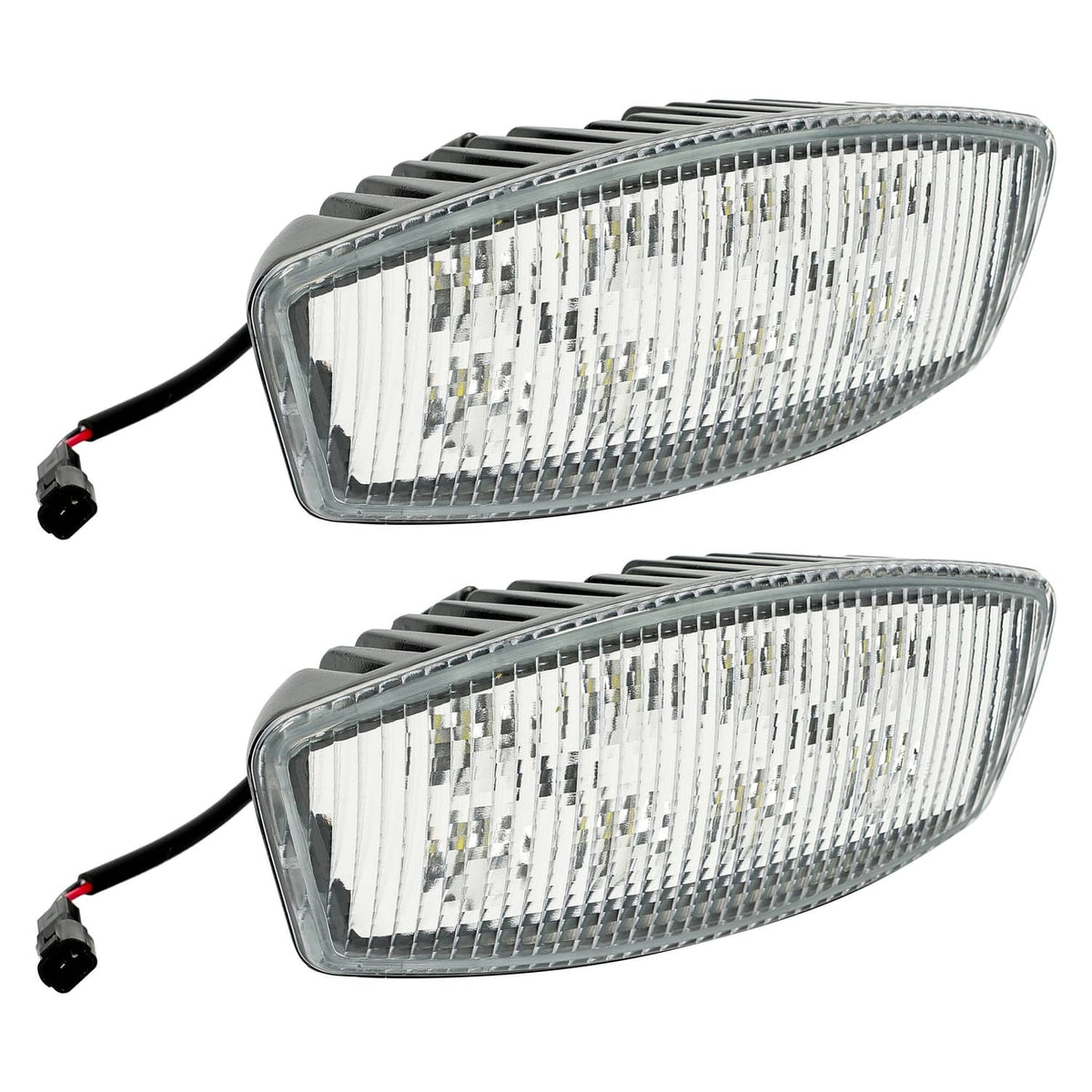 Two LED cab roof marker lights with clear lenses, black fins, and side-mounted wiring