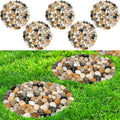 Round river rock stepping stones set of five, multi-tone smooth stones on mats