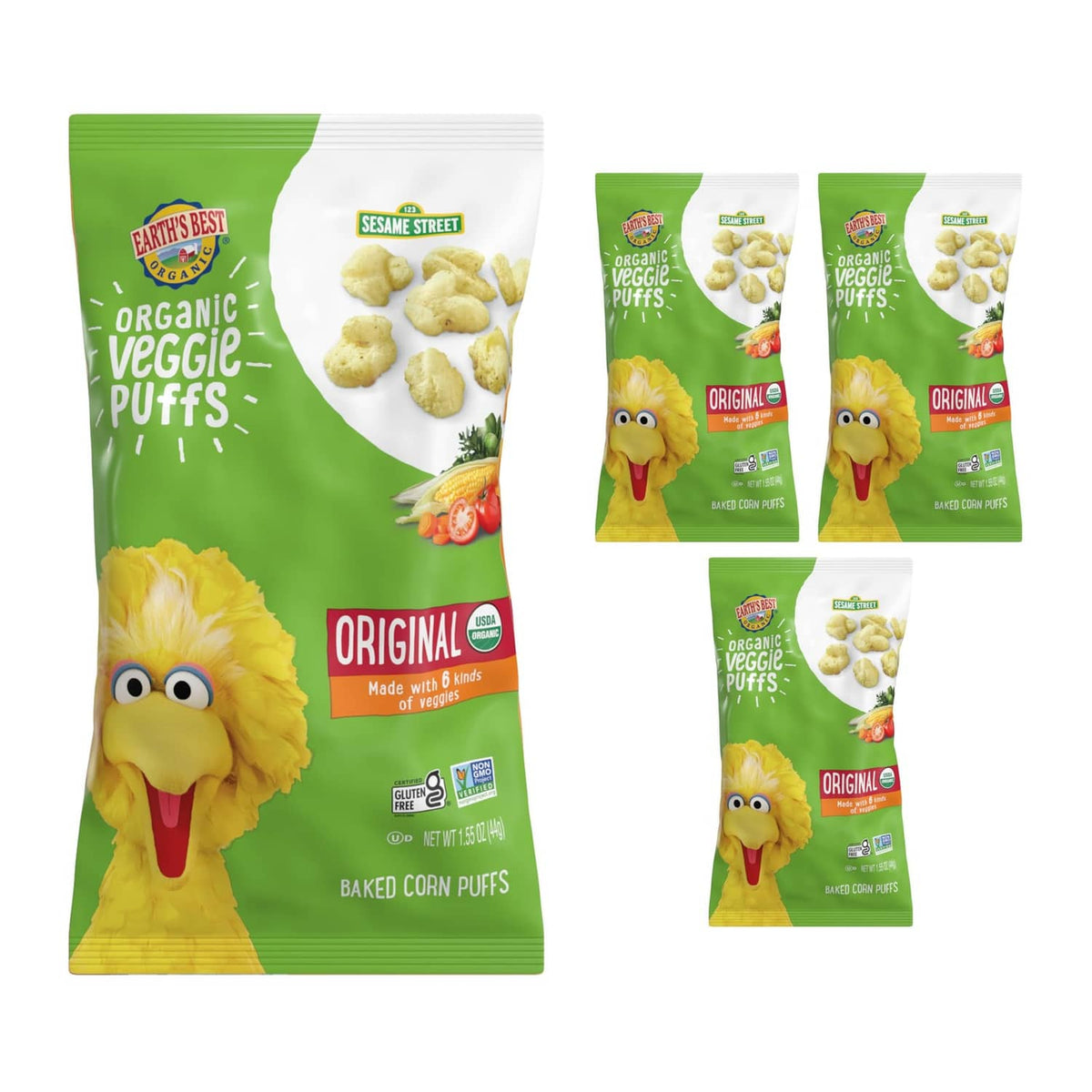 Organic veggie puffs snack bags, Original flavor, 4-pack
