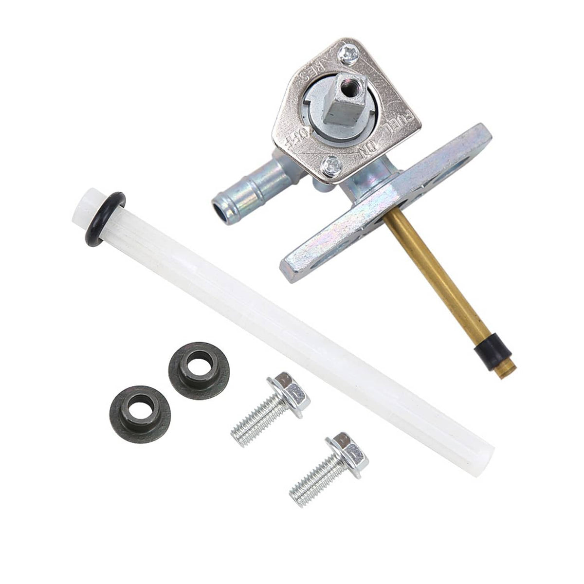 Fuel petcock switch valve with clear hoses and mounting base