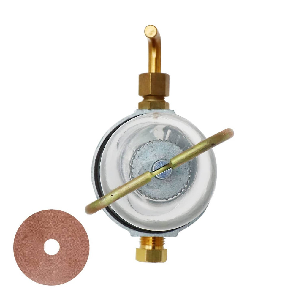 Fuel sediment bowl assembly with clear round bowl, brass inlet tube, and cap