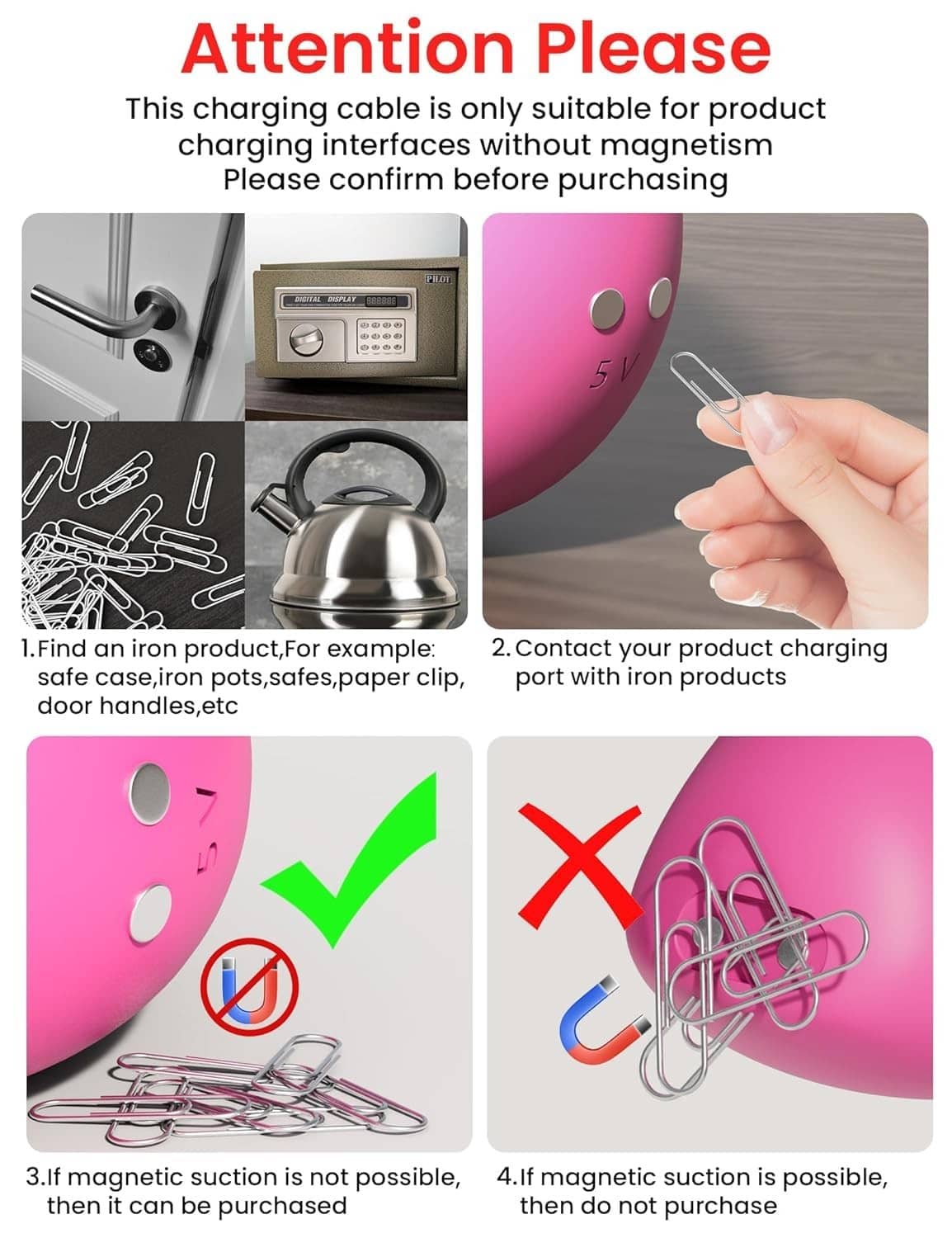 Magnetic USB to DC charging cable compatibility instruction graphic