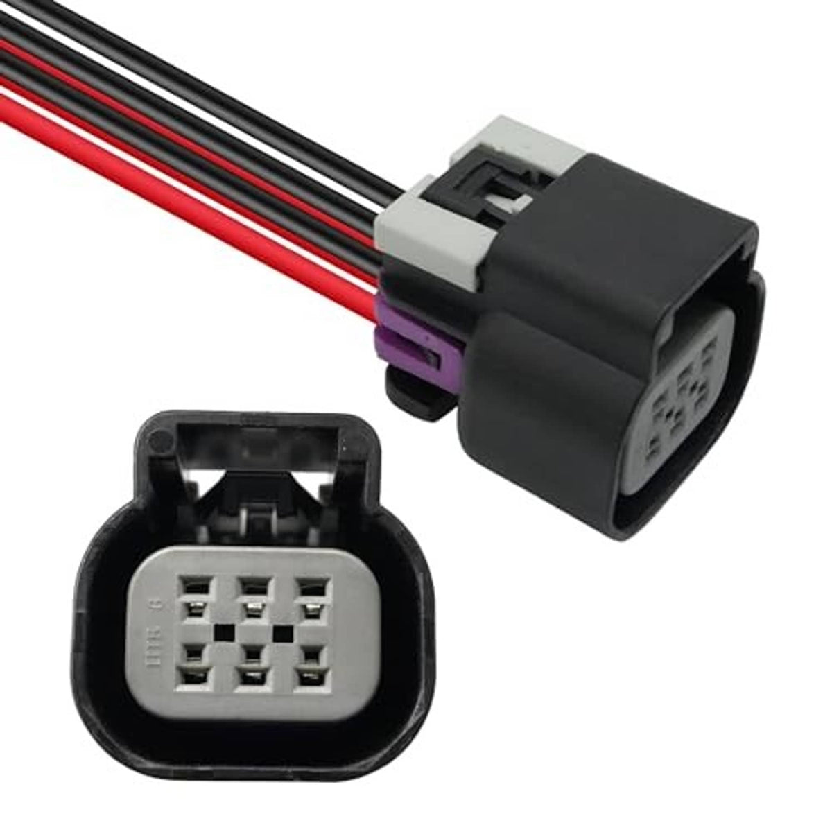 6-pin throttle body connector pigtail with angled connector and red/black wires