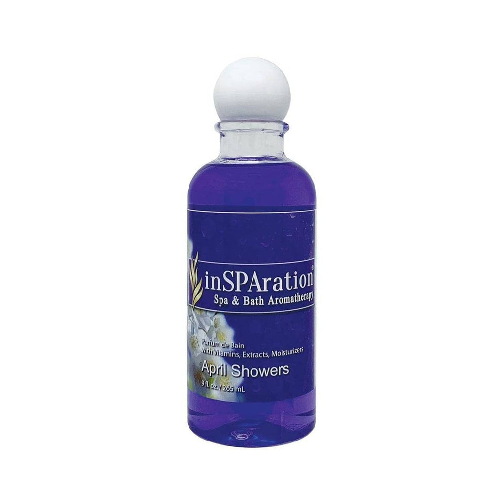 inSPAration spa aromatherapy water treatment bottle, April Showers scent, purple liquid
