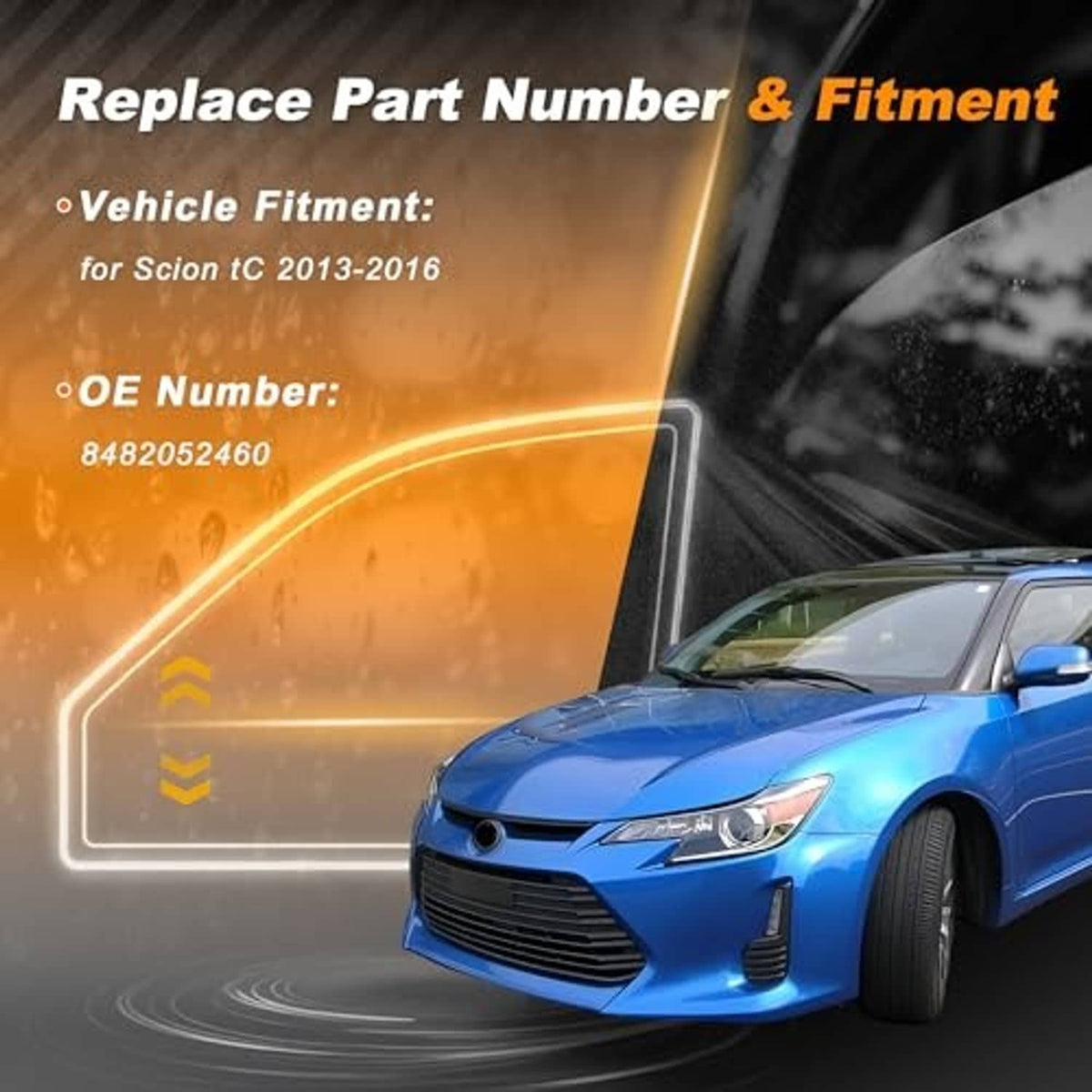 Blue car with replace-fitment window switch graphic overlay