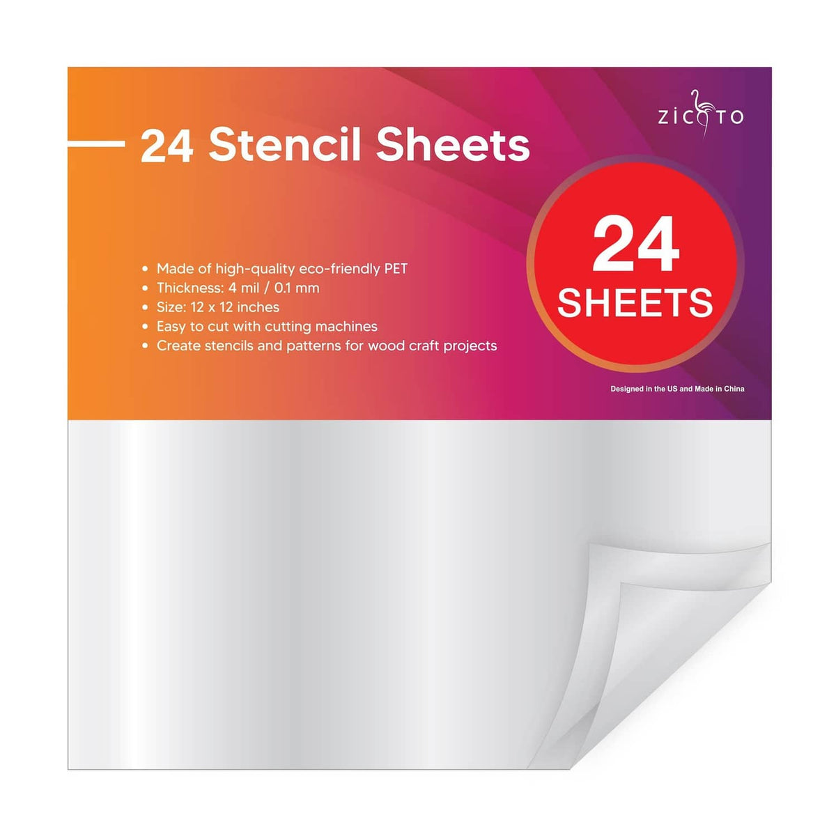 PET stencil sheet set, 24 blank 12x12 acetate mylar sheets, easy cut pack