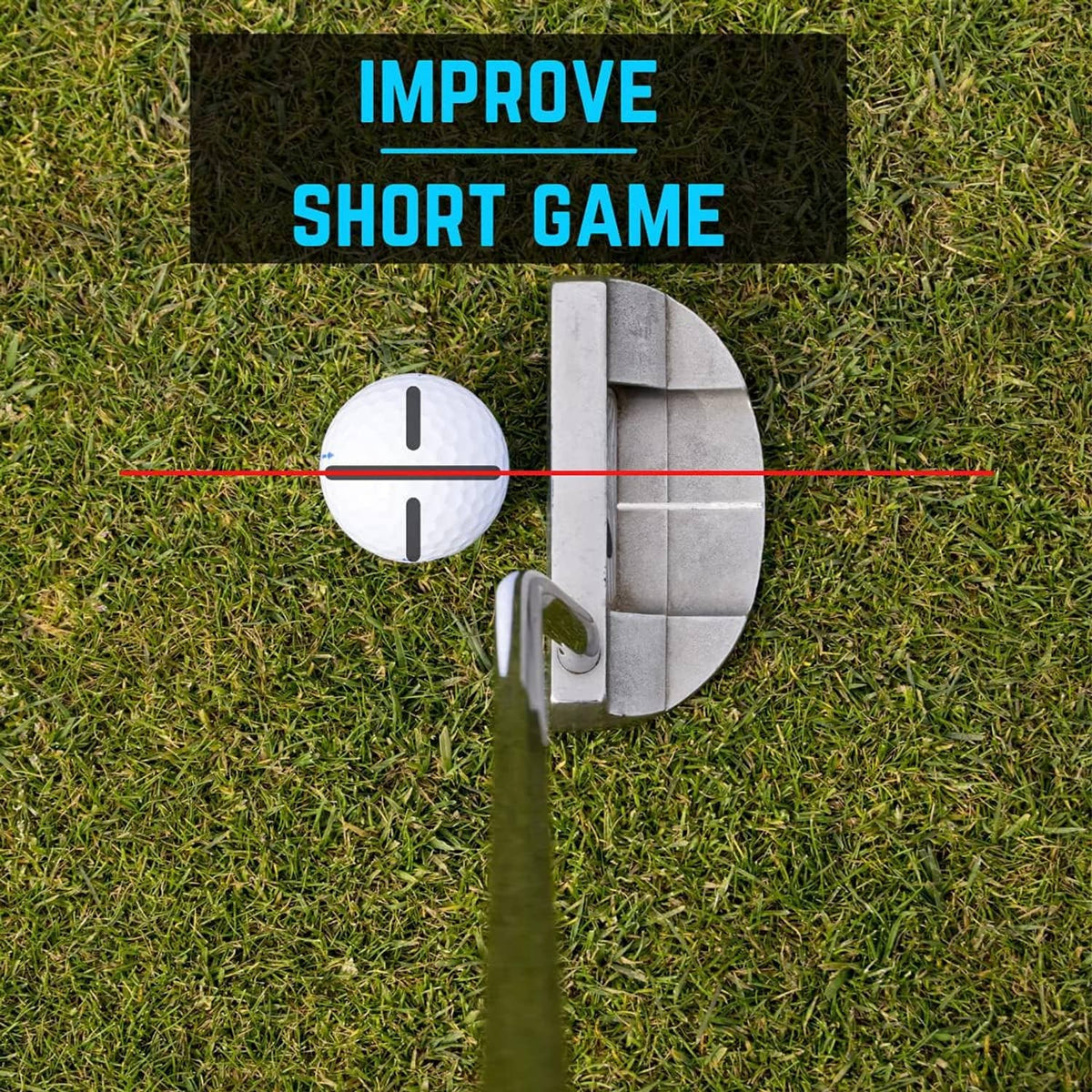 Golf ball line marker tool positioned on a grass putting surface