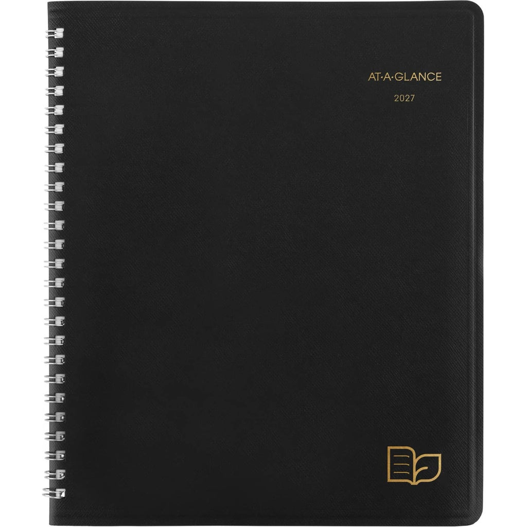 Black AT-A-GLANCE 2027 planner cover with gold icon near bottom right