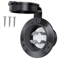 Flanged NEMA L14-30P locking generator inlet plug with black housing and screw terminals