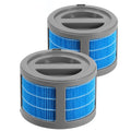 2-pack evaporative humidifier replacement filters with blue pleated media and grey caps