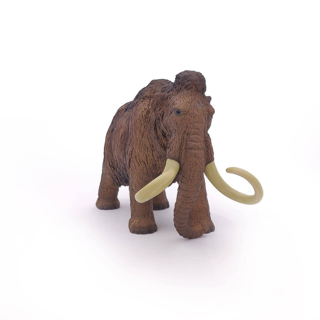 Woolly mammoth toy with ivory tusks, front-left angle