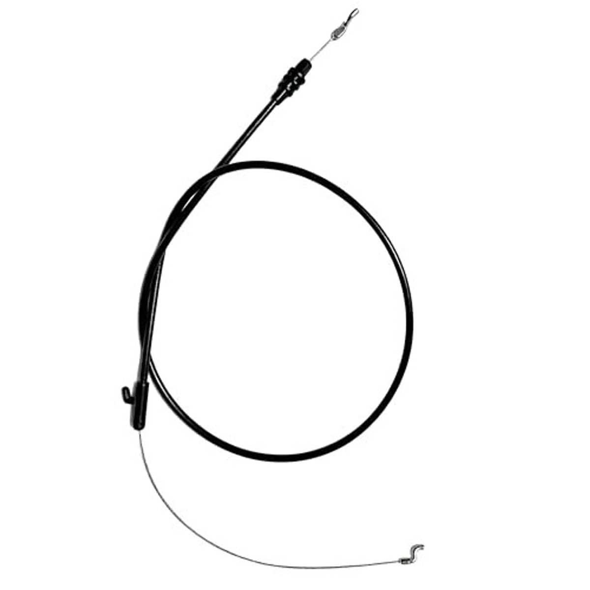 Lawn mower control cable assembly with black sheath and two metal control ends.