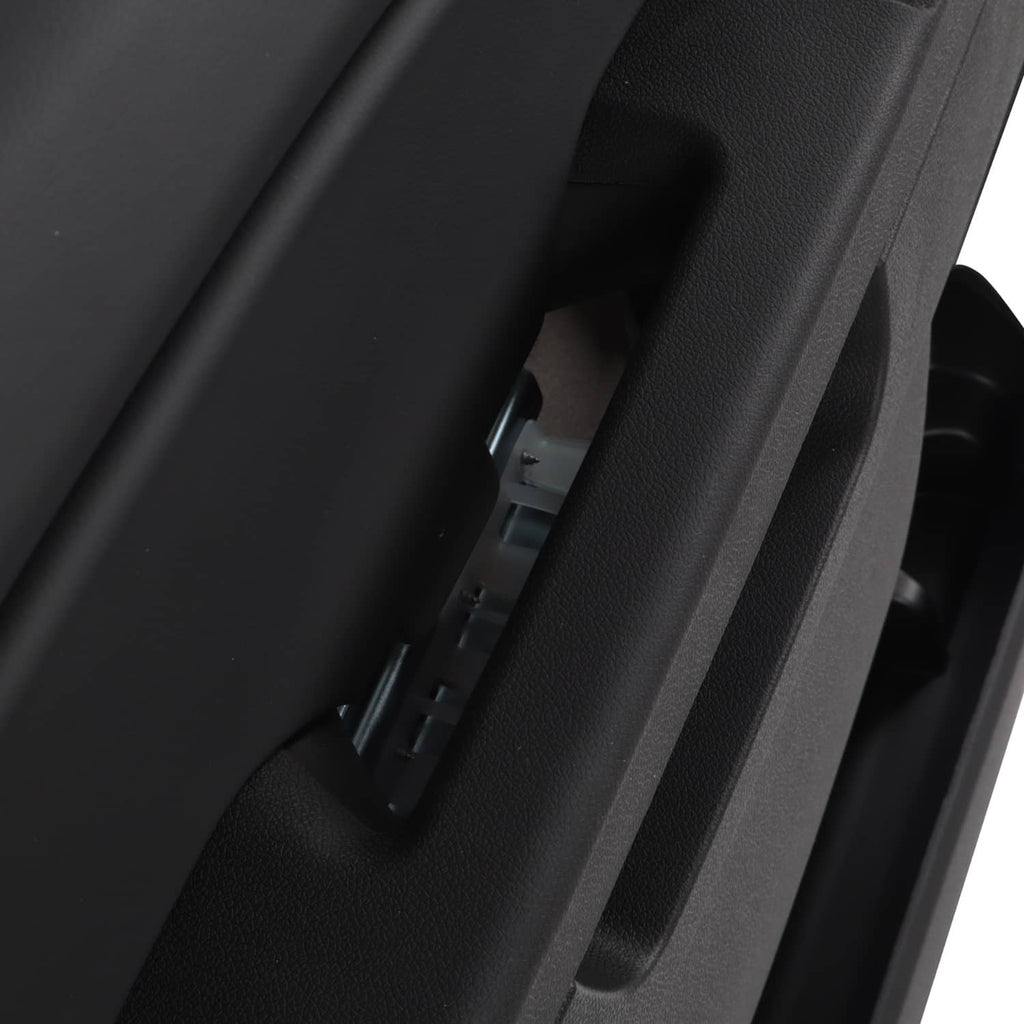 Black interior driver-side door trim panel with rectangular recess and tabs