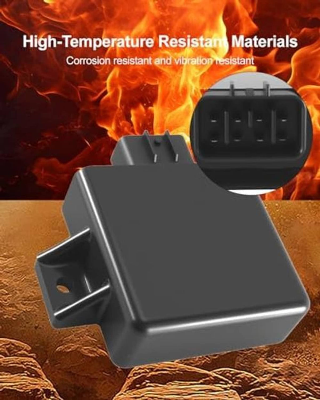Black ignition module with left mounting lug and top terminal slots