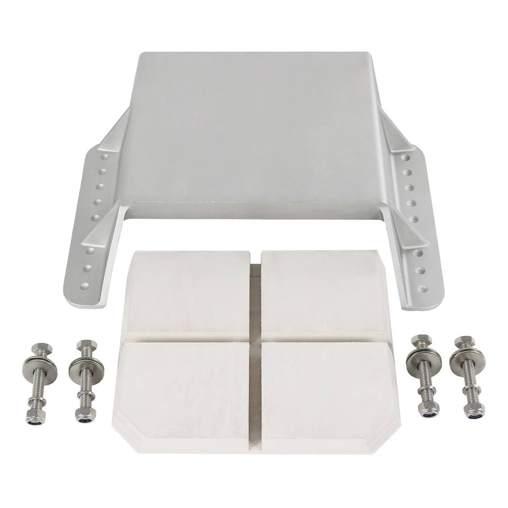 White outboard jack plate with side mounting brackets and four included bolts
