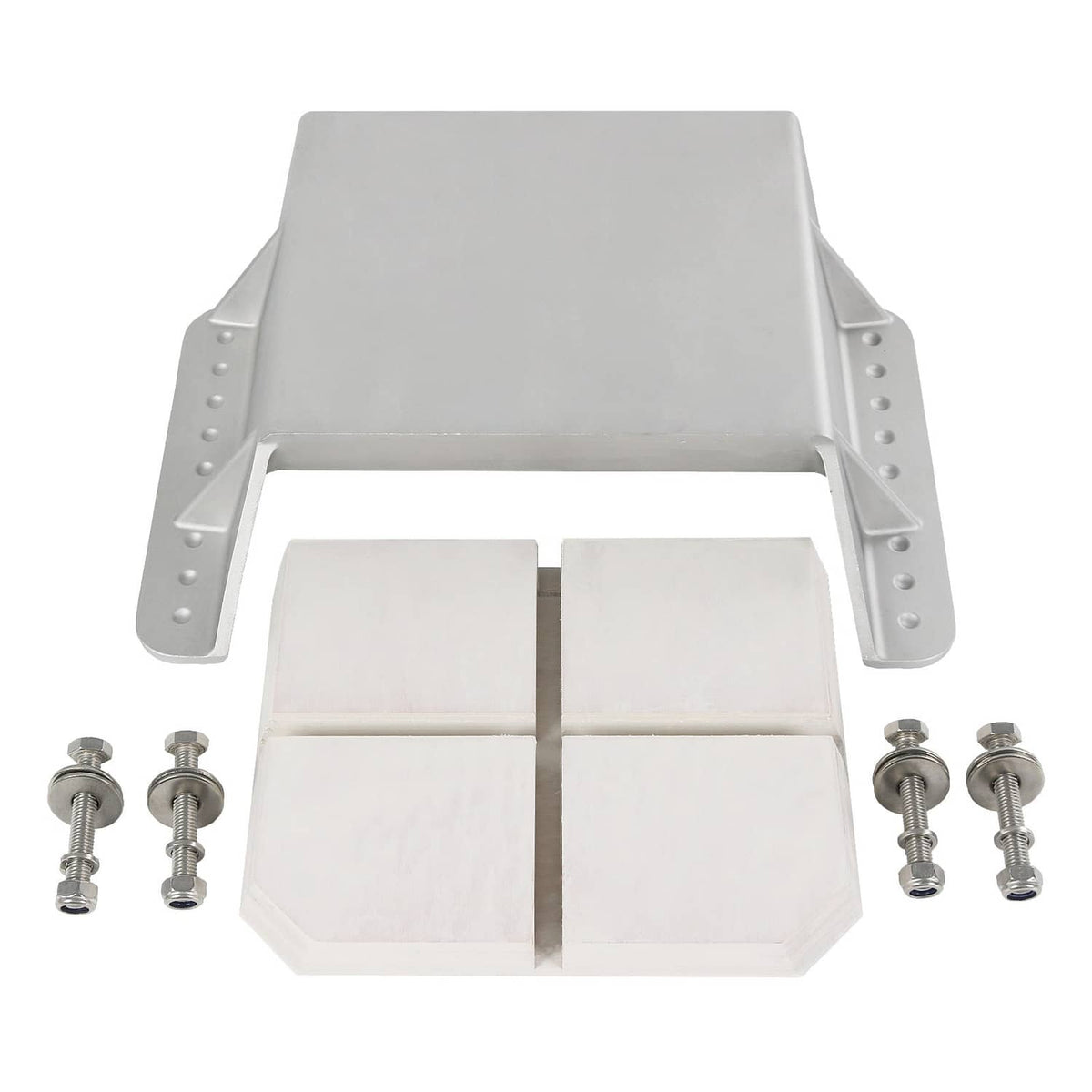 White outboard jack plate with side mounting brackets and four included bolts