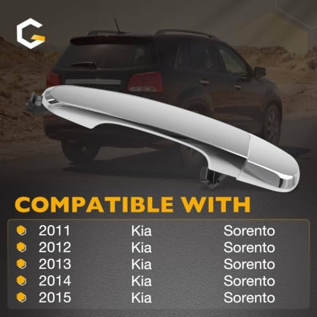 Chrome exterior door handle mounted on a vehicle rear door