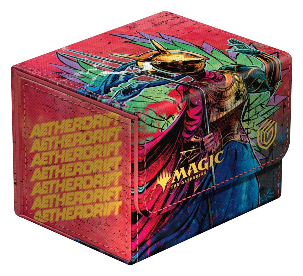 Ultimate Guard Sidewinder deck box with red Hazoret artwork, hinged lid closed