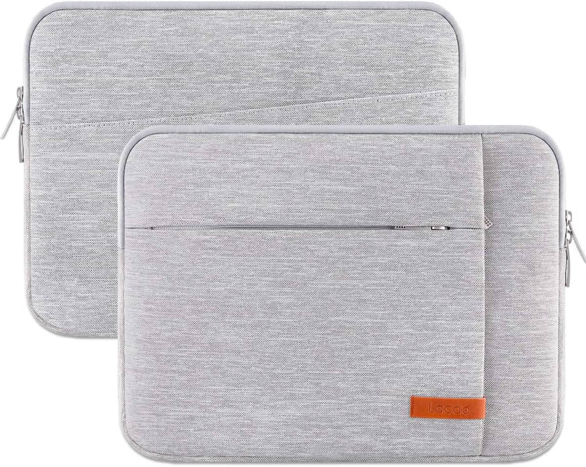 Two light gray 13-inch laptop sleeve cases with front seams and side zipper openings