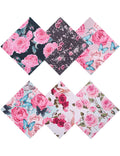 Set of 6 floral cleaning cloths with pink roses and butterflies, dark and light designs