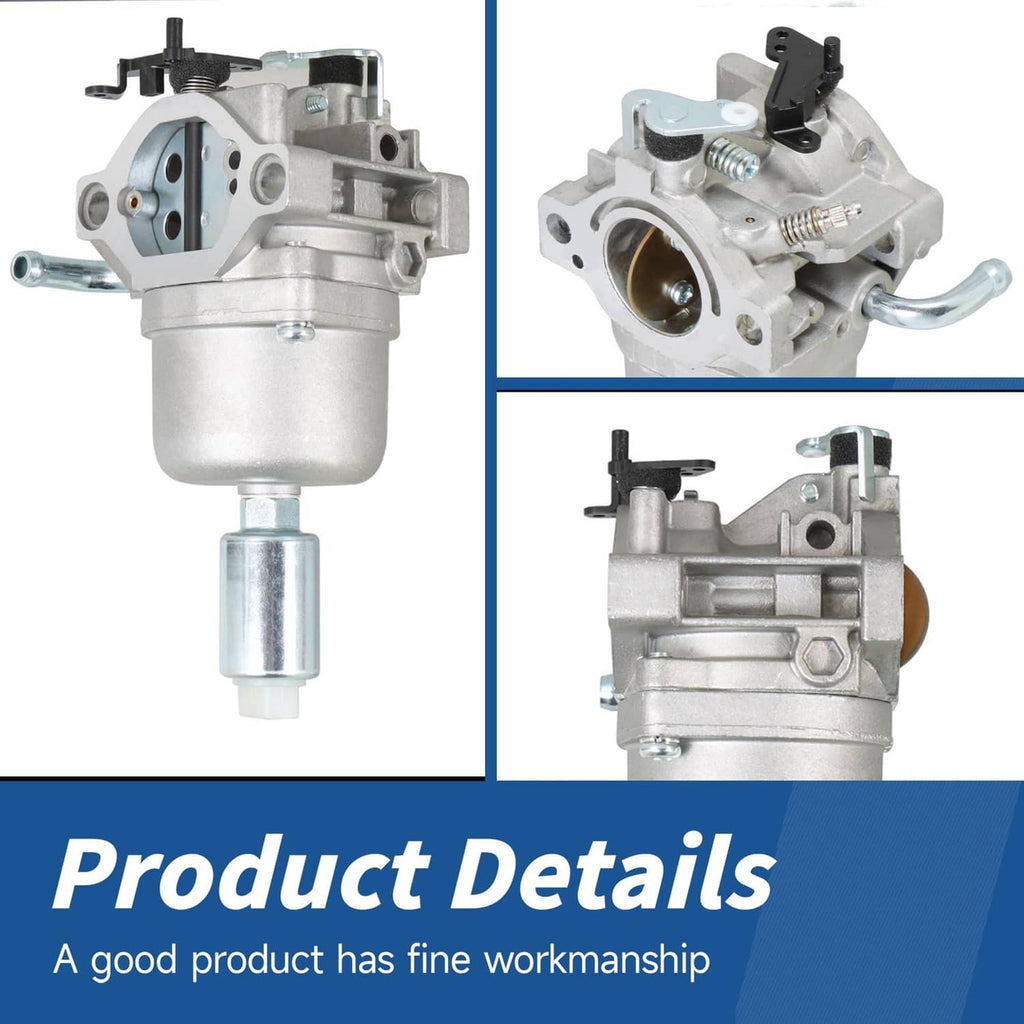 Silver carburetor assembly with air intake opening and mounting bracket, side view.