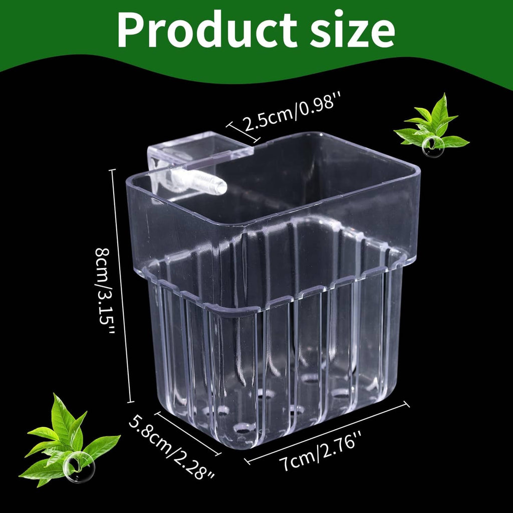 Clear rectangular aquarium plant holder pot with ridged sides and top hanging loop