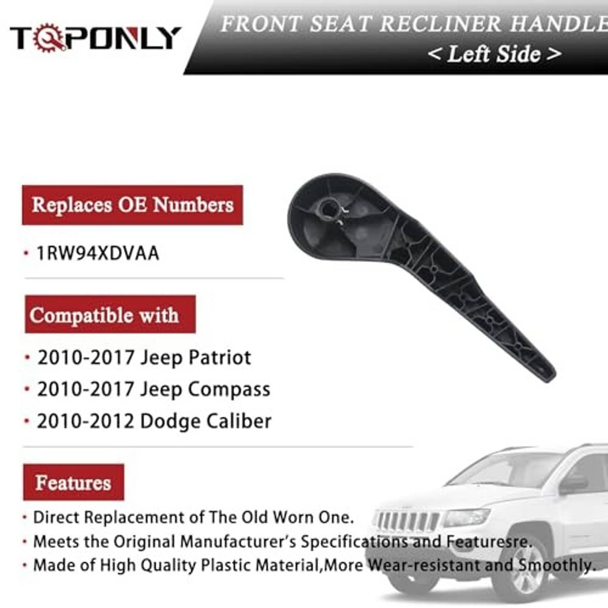 Seat recliner handle lever with mounting housing, dark gray/black