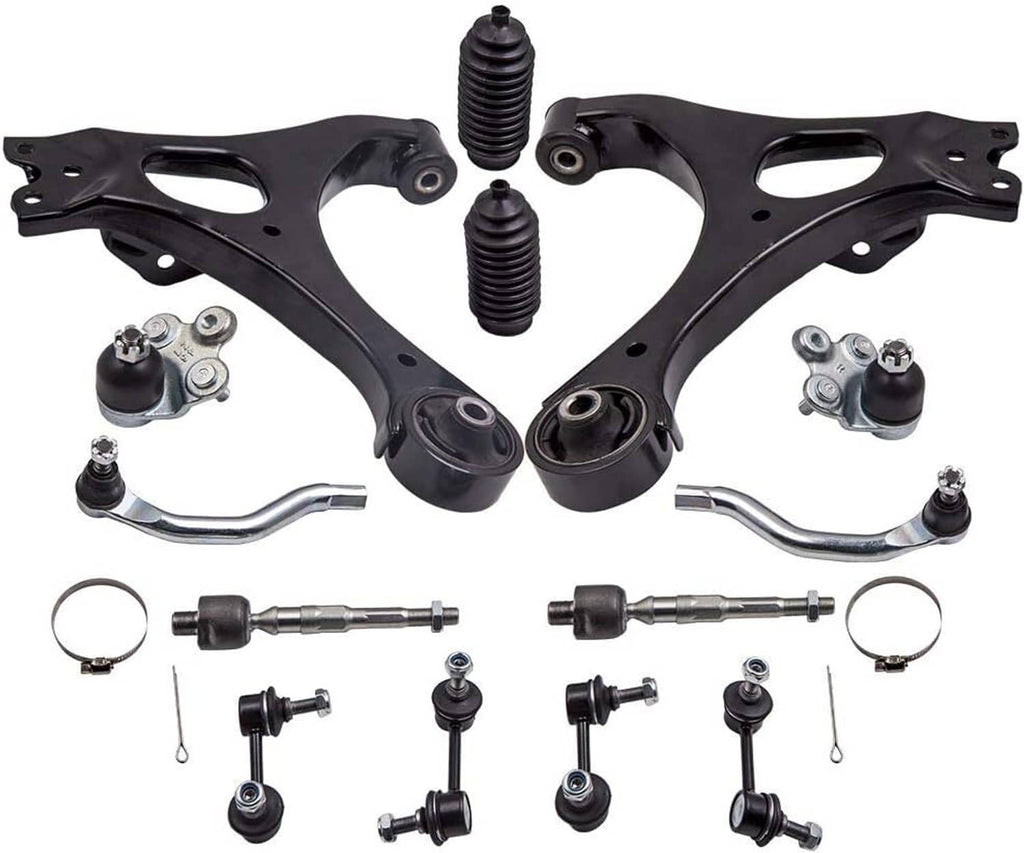 Set of front lower control arms with ball joints, tie rods, and mounting hardware