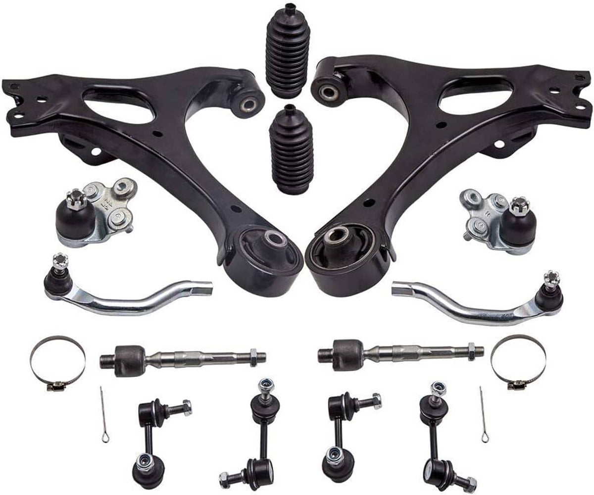 Set of front lower control arms with ball joints, tie rods, and mounting hardware
