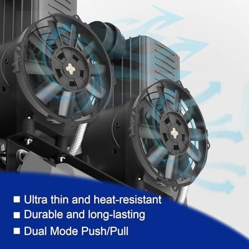 Dual 7-inch radiator cooling fans kit with push/pull airflow effect