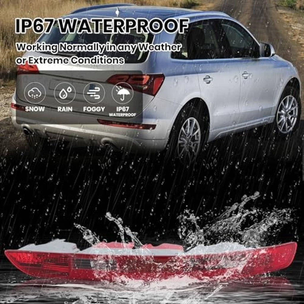 Red rear right taillight lamp lens in wet conditions with water droplets