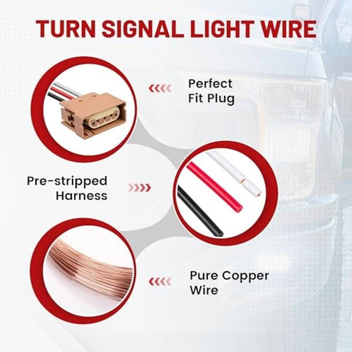 Turn signal light wire connector with pre-stripped harness and 3-wire leads