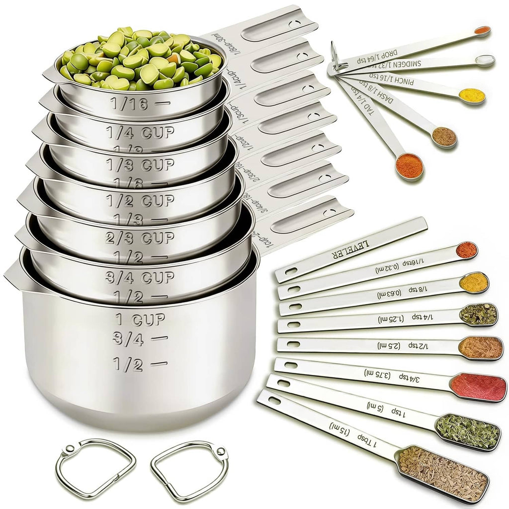 Stainless steel nesting measuring cups set with engraved measurement markings