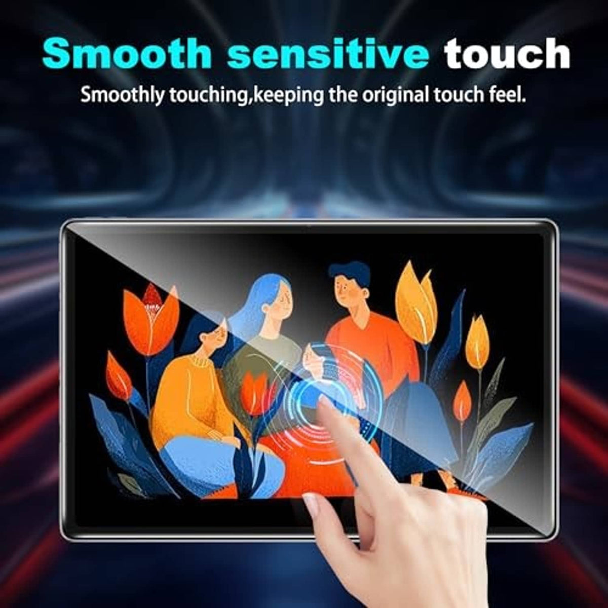 Transparent tempered glass screen protector with smooth touch hand contact