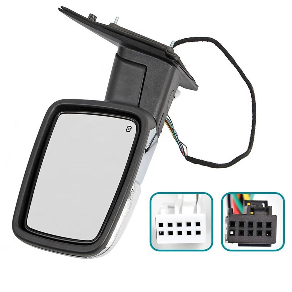 Left side mirror cover with gray back panel and wiring harness connection