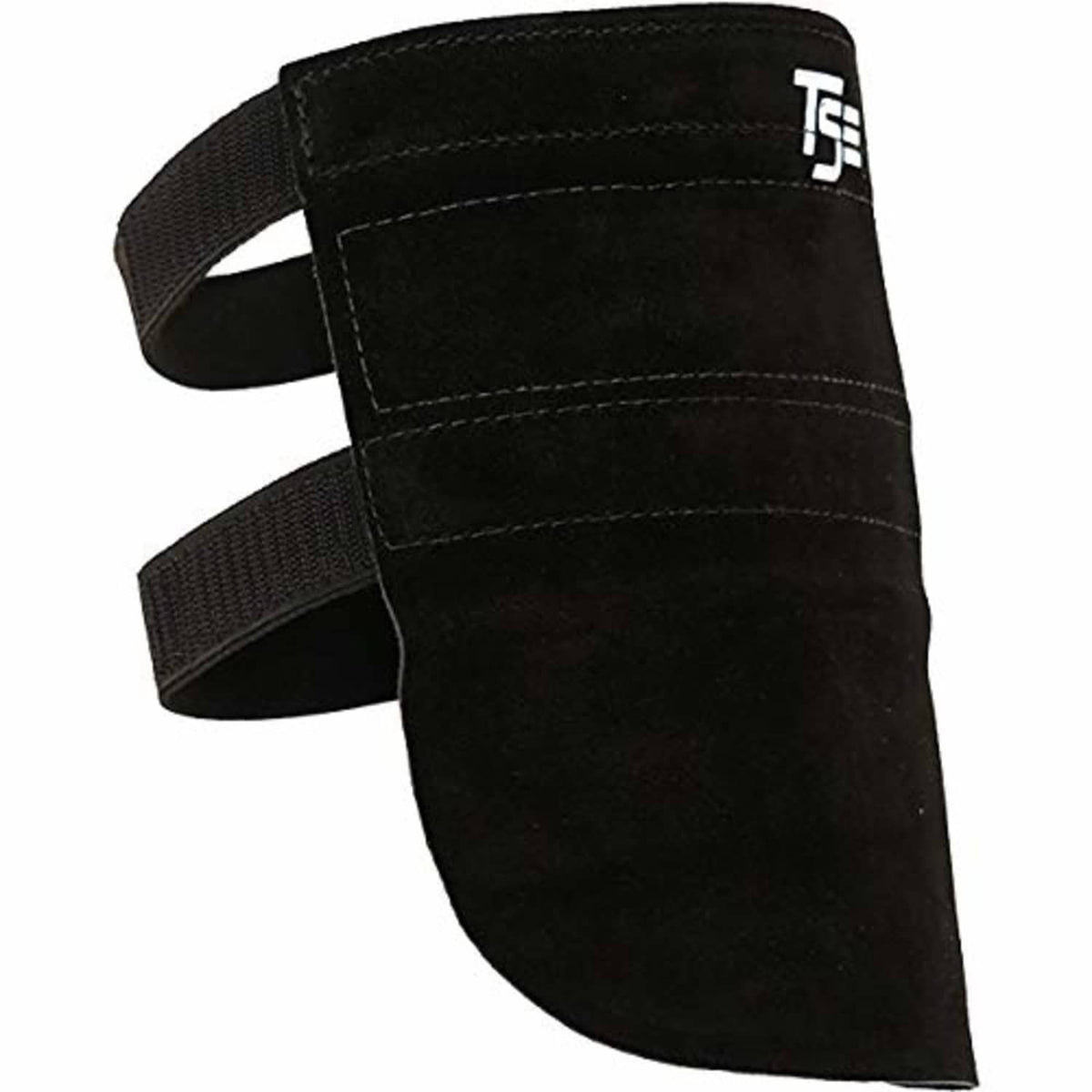 Black leather knee pad with wide strap and TSE logo