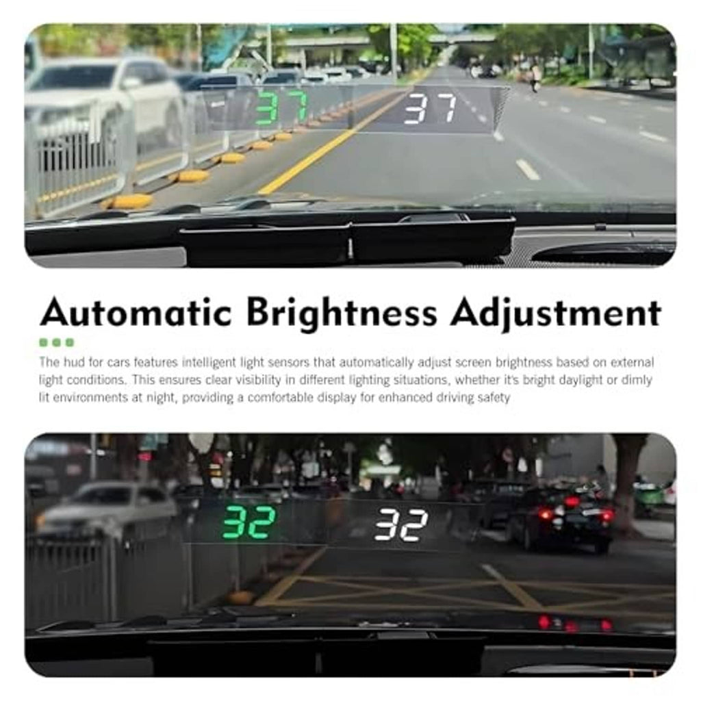 Car heads-up speedometer projection with two sets of green digits on the windshield
