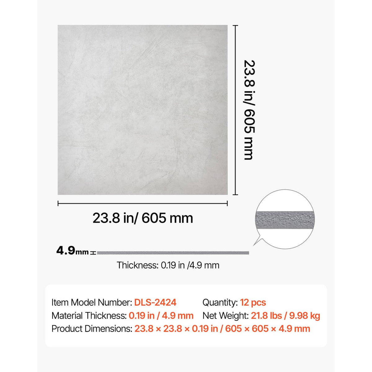 Marble-look white PVC ceiling tile dimensions, 23.8 in square panel thickness 4.9mm