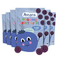 Amara Organic Fruit Bites blueberry snack pouch pack, front bags with berry illustrations