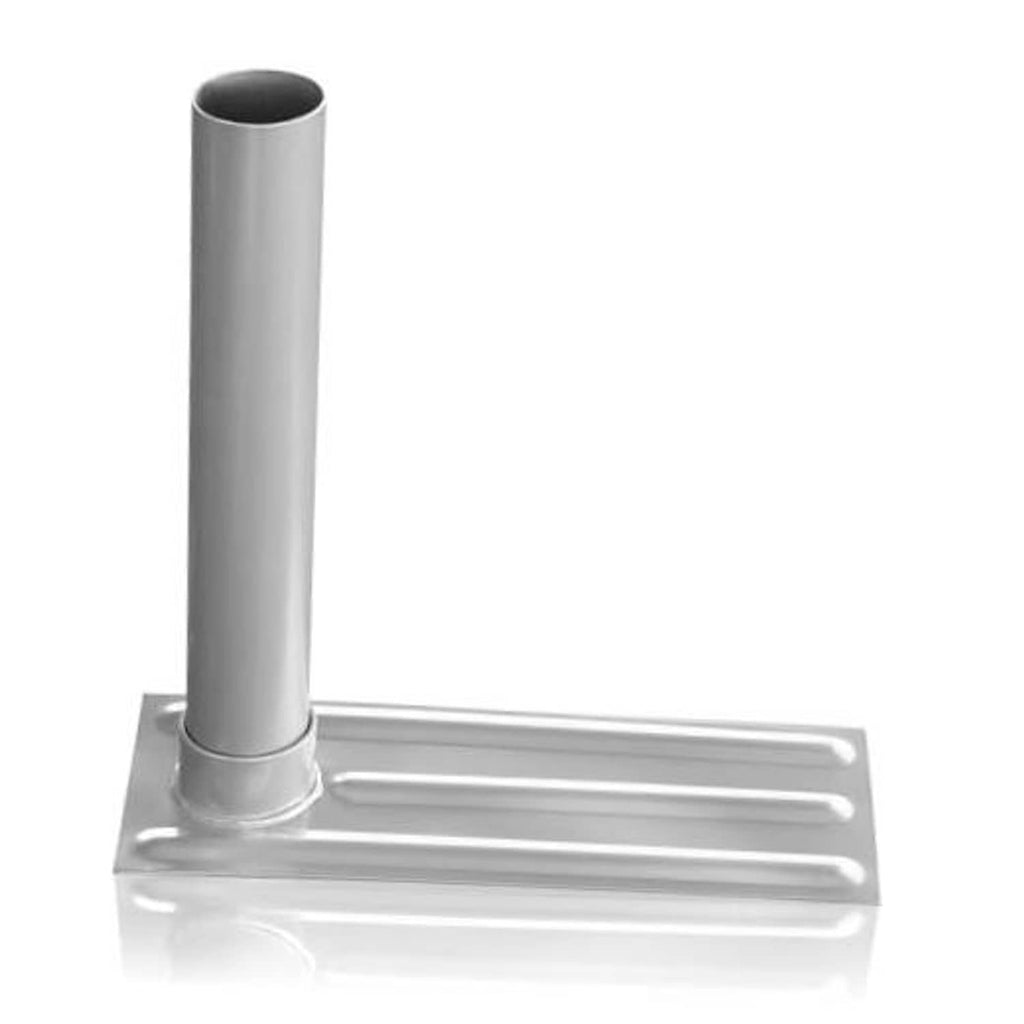 Metal flag pole tire-mount base with upright cylindrical pole holder