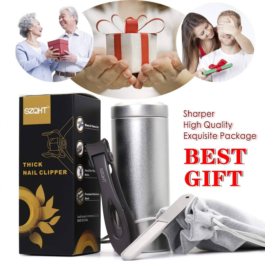 SZQHT nail clippers set with dark grey clippers and silver nail file, with gift box