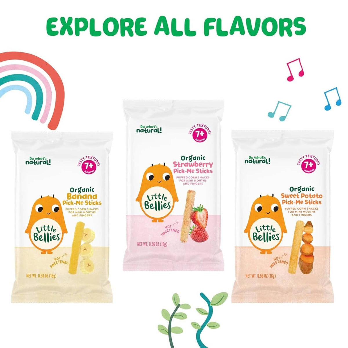 Assorted Little Bellies organic pick-me sticks pouches (strawberry and other flavors)