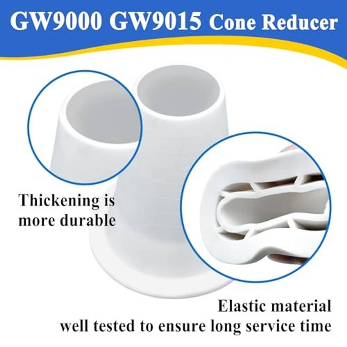 White cone reducer close-up, textured internal elastic for secure fit
