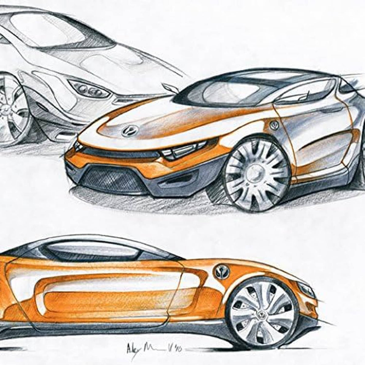 White Layout Bond paper pad, 11x14, 50 sheets; close view of illustrated sports car art.