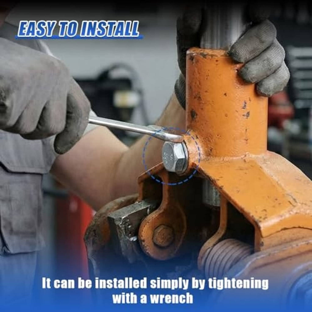 Car jack handle bolt being tightened on a jack crossbar with a wrench