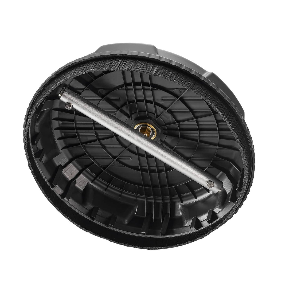 15 in pressure washer surface cleaner head, round black underside with spray bar
