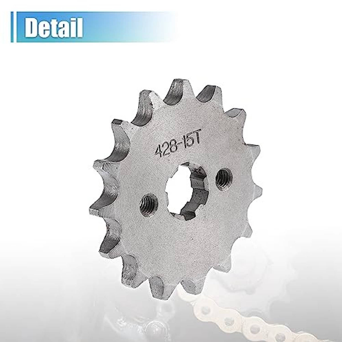 Motorcycle sprocket close-up with central splined opening and side teeth