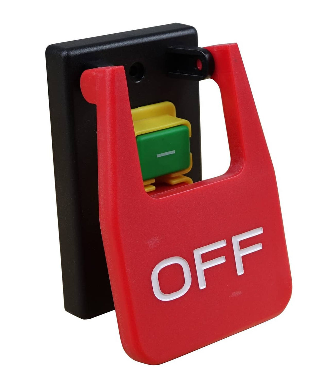 Magnetic paddle switch with red OFF bar and green indicator window