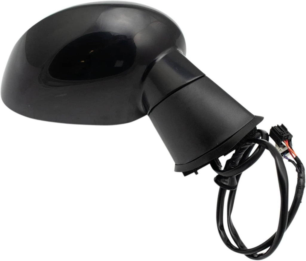 Black heated passenger side mirror with attached wiring harness